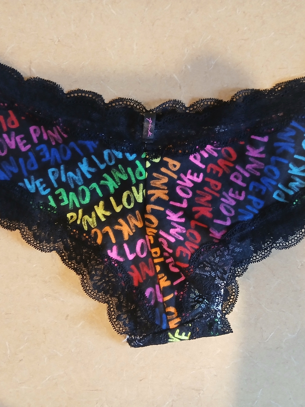 NWT PINK Victoria's Secret Rainbow Black Lace Cheekster Panty Medium 2022 - Picture 5 of 5